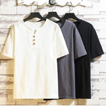 Buddha Stones 2Pcs Short Sleeve T-Shirt Drawstring Short Pants With Pockets Men's Cotton Linen Meditation Cloth Set