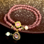 Buddha Stones Natural Strawberry Quartz Pearl Butterfly Water Drop Positive Double Wrap Bracelet