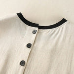 Buddha Stones Casual Stitching Color Handmade Button Design Midi Dress Polyester Sleeveless Dress With Pockets
