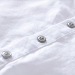 Buddha Stones Solid Color Half Button Design Stand Collar Men's Short Sleeve Cotton Linen Shirt