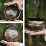 Buddha Stones Handcrafted Singing Bowl Scripture Pattern for Healing and Meditation Sound Bowl Set