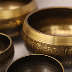 Buddha Stones Handcrafted Singing Bowl Scripture Pattern for Healing and Meditation Sound Bowl Set