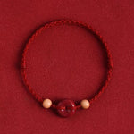 Buddha Stones Peach Wood Peace Buckle Cinnabar Wealth String Bracelet Anklet