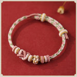 Buddha Stones Handcrafted Peach Blossom Peace Knot Colorful Rope Adjustable Bracelet