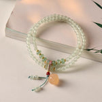 Buddha Stones Multiple Circles Natural Aventurine Glass Lotus Pods Lucky Bamboo Positivity Bracelet