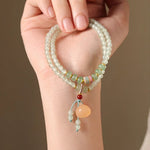 Buddha Stones Multiple Circles Natural Aventurine Glass Lotus Pods Lucky Bamboo Positivity Bracelet
