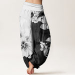 Buddha Stones Pure Cotton Camellia Pattern Women's Elastic Waist Harem Pants