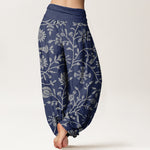 Buddha Stones Cotton Casual Floral Branches Flowing Vines Pattern Women's Elastic Waist Harem Pants