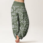 Buddha Stones Cotton Casual Floral Branches Flowing Vines Pattern Women's Elastic Waist Harem Pants