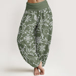 Buddha Stones Cotton Casual Floral Branches Flowing Vines Pattern Women's Elastic Waist Harem Pants