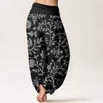 Buddha Stones Cotton Casual Floral Branches Flowing Vines Pattern Women's Elastic Waist Harem Pants