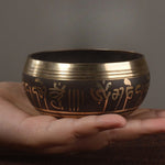 Buddha Stones Handmade Singing Bowl Buddha Eyes Scripture Pattern for Healing and Meditation Sound Bowl Set