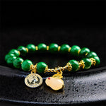 Buddha Stones Green Calcite Lovely Rabbit Charm Clarity Bracelet