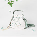 Buddha Stones Embroidered Green Pear Blossom Canvas Tote Crossbody Bag Shoulder Bag Handbag