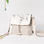 Buddha Stones Handmade Magnolia Embroidered Large Capacity Polyester Canvas Backpack