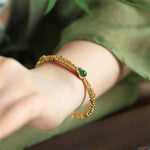 Buddha Stones "Sending Health and Good Fortune" Cyan Jade Copper Bangle Includes Gift Message Card