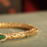 Buddha Stones "Sending Health and Good Fortune" Cyan Jade Copper Bangle Includes Gift Message Card
