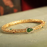 Buddha Stones "Sending Health and Good Fortune" Cyan Jade Copper Bangle Includes Gift Message Card