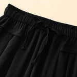 Buddha Stones Causal Ethnic Simple Drawstring Design Women's Wide Leg Cropped Pants With Pockets
