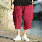 Buddha Stones Summer Plain Pleat Design Drawstring Men's 7-8 Length Pants With Pockets