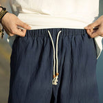 Buddha Stones Summer Plain Pleat Design Drawstring Men's 7-8 Length Pants With Pockets