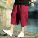 Buddha Stones Summer Plain Pleat Design Drawstring Men's 7-8 Length Pants With Pockets