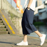 Buddha Stones Summer Plain Pleat Design Drawstring Men's 7-8 Length Pants With Pockets