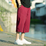 Buddha Stones Summer Plain Pleat Design Drawstring Men's 7-8 Length Pants With Pockets
