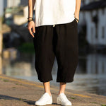 Buddha Stones Summer Plain Pleat Design Drawstring Men's 7-8 Length Pants With Pockets