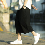 Buddha Stones Summer Plain Pleat Design Drawstring Men's 7-8 Length Pants With Pockets