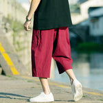Buddha Stones Summer Plain Pleat Design Drawstring Men's 7-8 Length Pants With Pockets