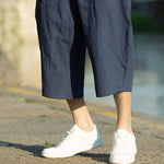 Buddha Stones Summer Plain Pleat Design Drawstring Men's 7-8 Length Pants With Pockets