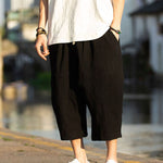 Buddha Stones Summer Plain Pleat Design Drawstring Men's 7-8 Length Pants With Pockets