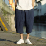 Buddha Stones Summer Plain Pleat Design Drawstring Men's 7-8 Length Pants With Pockets