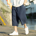 Buddha Stones Summer Plain Pleat Design Drawstring Men's 7-8 Length Pants With Pockets