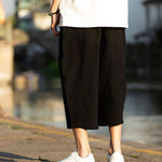 Buddha Stones Summer Plain Pleat Design Drawstring Men's 7-8 Length Pants With Pockets