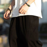 Buddha Stones Summer Plain Pleat Design Drawstring Men's 7-8 Length Pants With Pockets
