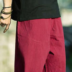 Buddha Stones Summer Plain Pleat Design Drawstring Men's 7-8 Length Pants With Pockets
