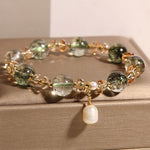 Buddha Stones Natural Green Phantom Pearl Gravel Crystal Stone Confidence Bracelet