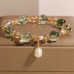Buddha Stones Natural Green Phantom Pearl Gravel Crystal Stone Confidence Bracelet