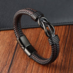 Buddha Stones Endless Knot Pattern Titanium Steel Balance Leather Buckle Bracelet