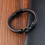 Buddha Stones Endless Knot Pattern Titanium Steel Balance Leather Buckle Bracelet
