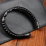 Buddha Stones Frosted Stone Multi-layer Leather Titanium Steel Balance Buckle Bracelet
