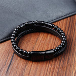 Buddha Stones Frosted Stone Multi-layer Leather Titanium Steel Balance Buckle Bracelet