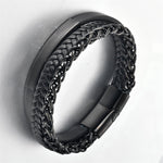 Buddha Stones Woven Pattern Titanium Steel Stimulation Multi-layer Leather Buckle Bracelet