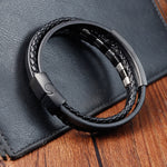 Buddha Stones Square Titanium Steel Leather Multi-layer Buckle Calm Bracelet