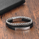 Buddha Stones Woven Pattern Titanium Steel Stimulation Multi-layer Leather Buckle Bracelet
