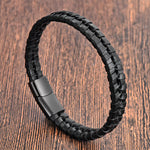Buddha Stones Simple Braided Pattern Titanium Steel Strengthen Multi-layer Leather Buckle Bracelet