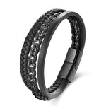 Buddha Stones Braided Design Titanium Steel Calm Multi-layer Leather Buckle Bracelet