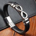 Buddha Stones Endless Knot Design Titanium Steel Strengthen Braided Leather Buckle Bracelet